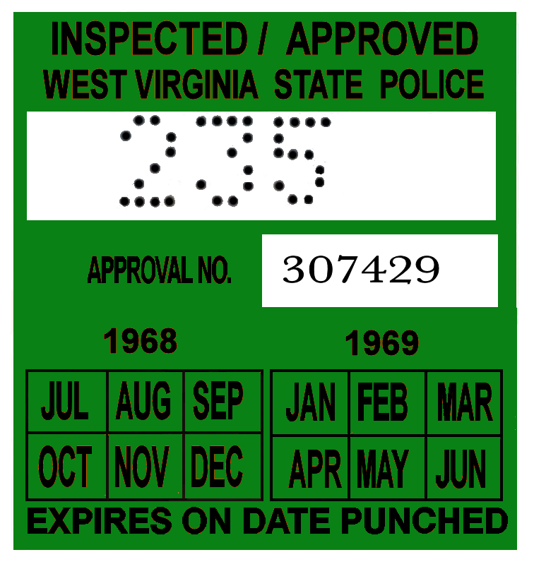 1968-69 West Virginia INSPECTION Sticker